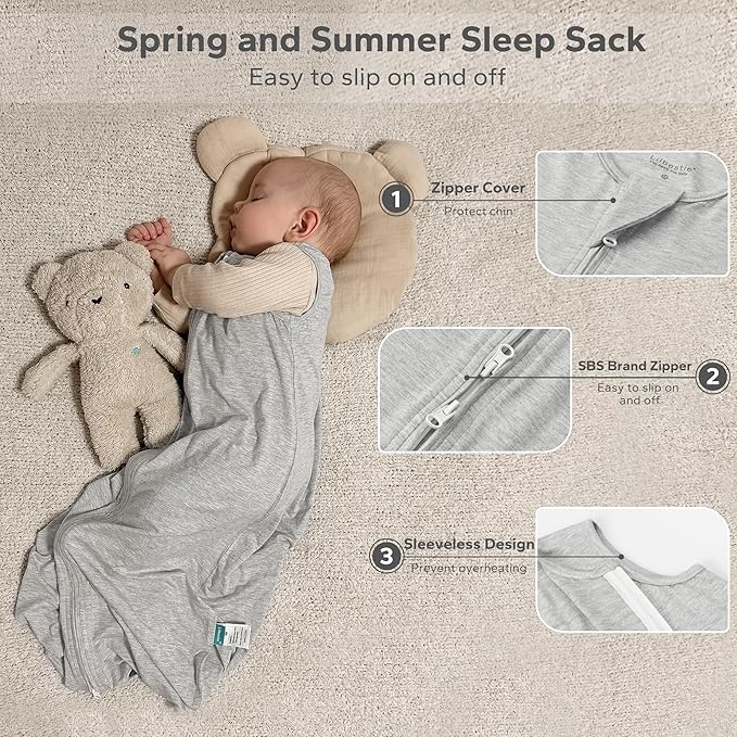 Rayon Made from Bamboo Sleep Sack, 0.5 TOG Wearable Blanket Baby, Sleep Sack 6-12 Months for Spring and Summer, Grey