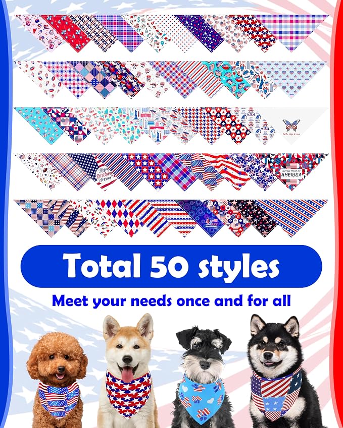 PET SHOW 50 Pack 4th of July Dog Bandanas Bulk Washable American Flag Dog - Image 3