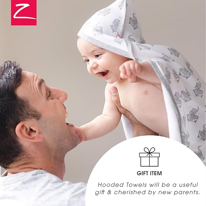 Zutano Hooded Baby Towels, Organic Cotton Baby Bath Towel, Ultra Soft and Absorbent Baby Towel for Newborn and Infant | Girl, Boy, and Unisex Towel Set, Leap Frog, 2-Pack