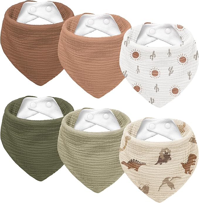 Susurration Muslin Baby Drool Bibs 6Pack Soft Triangular Adjustable Baby Bandana Bibs for Unisex Baby Girls & Boys