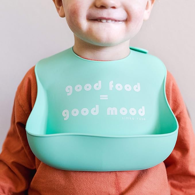 Simka Rose Silicone Baby Bibs with Food Catcher - Adjustable Soft Catch All Bib for Boys & Girls - High Chair Dining Table