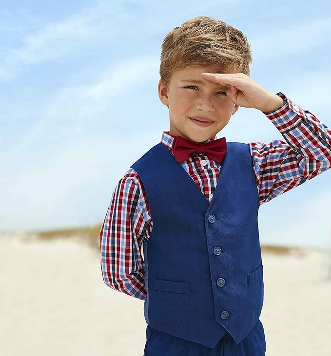 Nautica Boys' 4-Piece Formal Suit Set with Vest, Pants, Collared Dress Shirt, and Tie