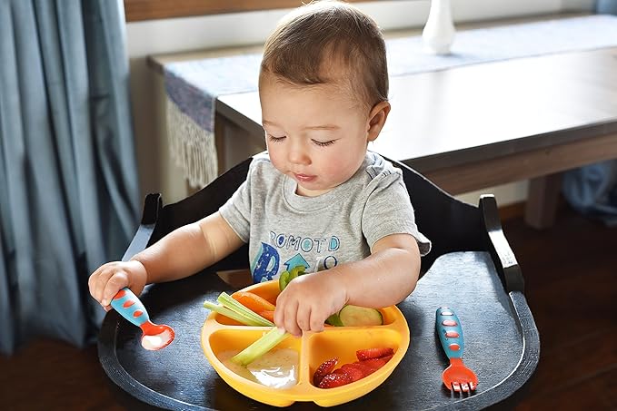 PandaEar Divided Unbreakable Silicone Baby and Toddler Plates - 3 Pack - Non-Slip - Dishwasher and Microwave Safe - Silicone (Blue Green Yellow)