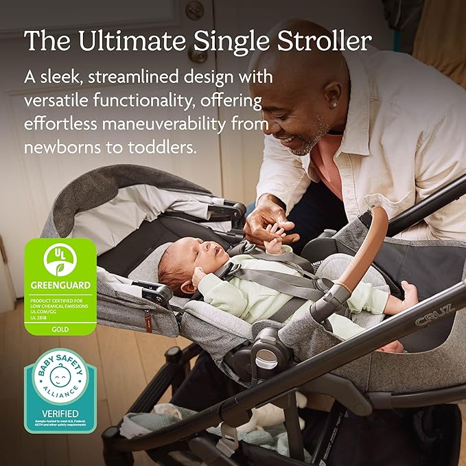 UPPAbaby Cruz V3 Stroller - from Birth + Car Seat Compatible - Full-Size, Reversible Seat - Infant Insert, Bug and Rain Shields Included - Jake (Charcoal/Carbon Frame/Black Leather)