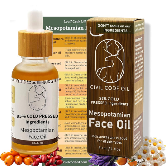 Civil Code Mesopotamian Face Oil – Organic Anti Aging Facial Oil for Women with Sea Buckthorn, Jojoba, Squalane & Lavender – Hydrating Skin Care for Dry Skin & Fine Lines – Natural Skincare 1oz