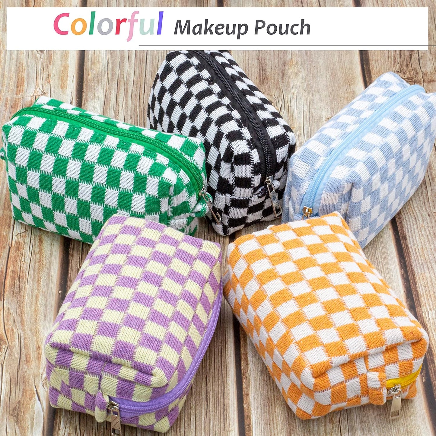 PAZIMIIK Checkered Makeup Bag for Purse Portable Zipper Make Up Pouch Small Cosmetic Case for Travel Accessories (2PCS Orange)